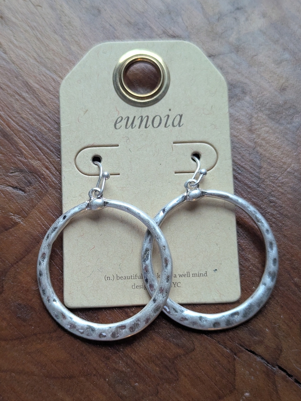 NEW Eunoia Silvertone Hammered Hoop Earrings